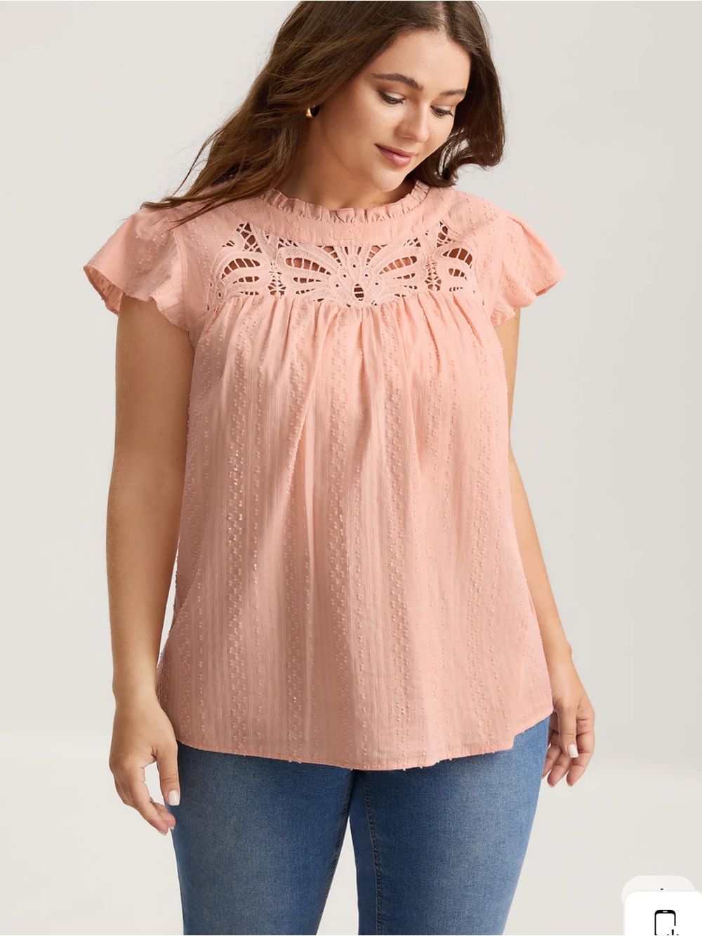 NWT BLOOM CHIC Cotton Cut-Out Lace Ruffled Neck Blouse SZ 26 in Crepe